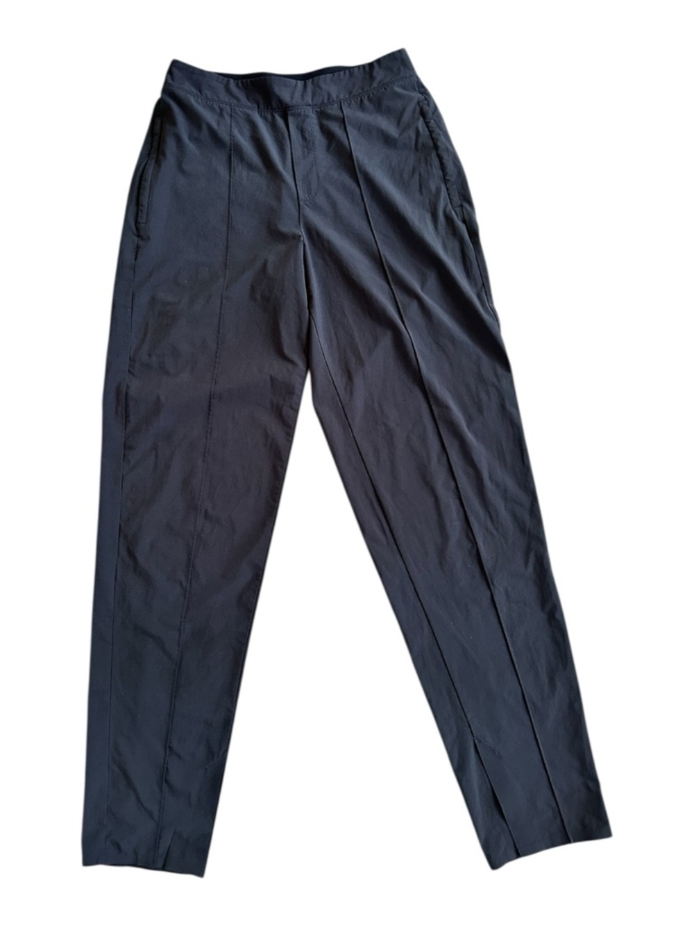 Athleta 8 Tall Black Pull On Slit Pants Slim Straight Stretch Travel Casual